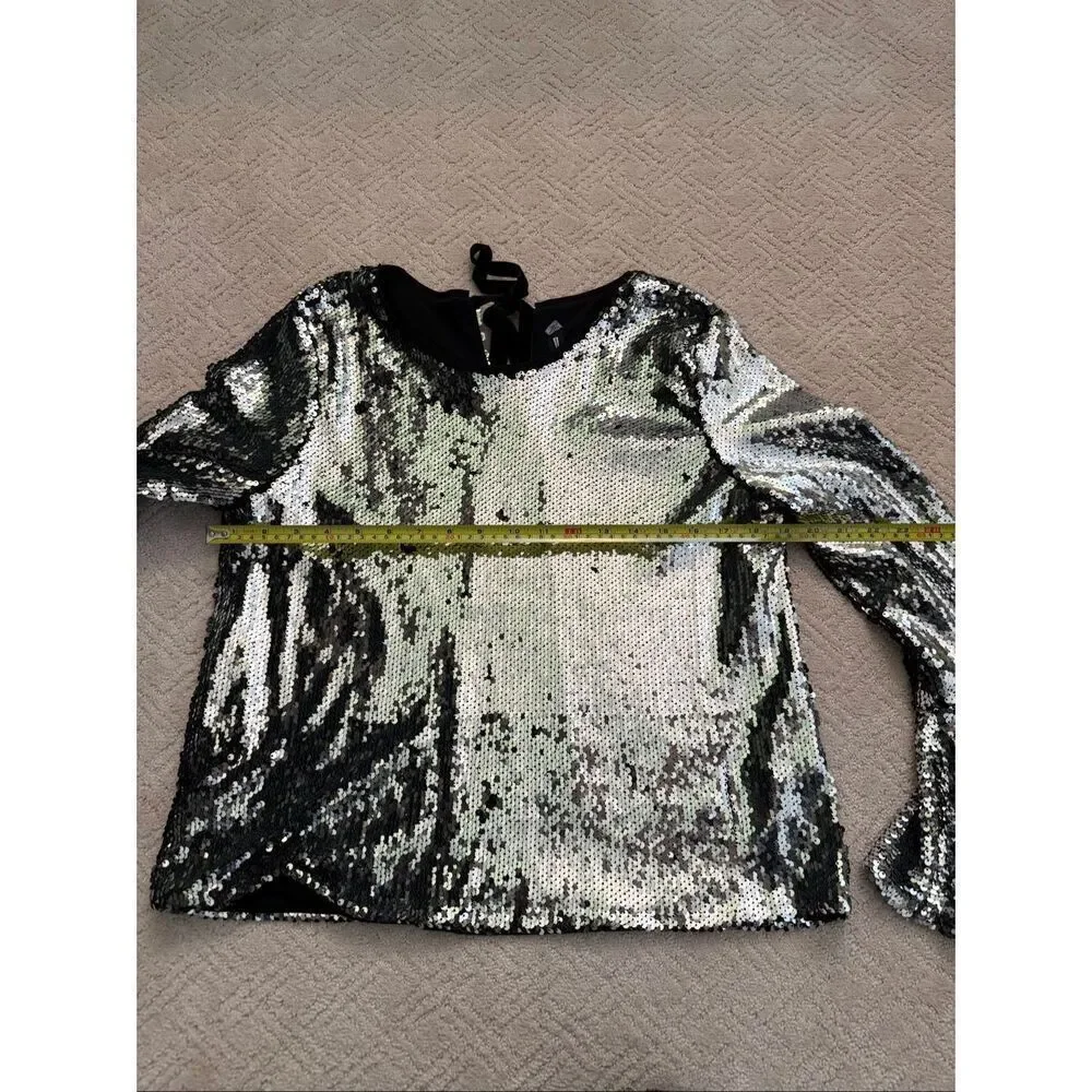 NWOT Design Lab Sequin Bell Sleeve Blouse - Picture 3 of 10